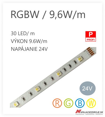 LED pás HQ-5050-30LED 9,6W / 24V / RGBW