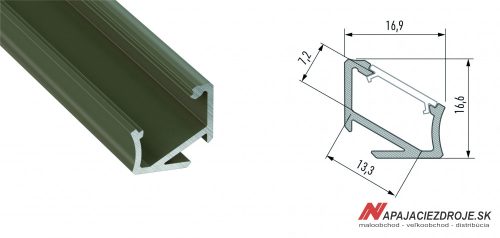 ALU PROFIL TYP H ROHOVÝ (30°/60°) pro 1 x 12MM LED (BRONZ ANODIZOVANÝ)