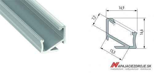 ALU PROFIL TYP H ROHOVÝ (30°/60°) pro 1 x 12MM LED