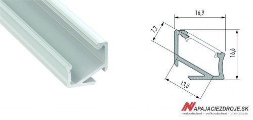 ALU PROFIL TYP H ROHOVÝ (30°/60°) pro 1 x 12MM LED (BÍLÝ LAKOVANÝ)