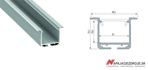 ALU PROFIL TYP inDILEDA ZAPUSTENÝ pro 2 x 12MM LED