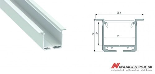 ALU PROFIL TYP inDILEDA ZAPUSTENÝ pro 2 x 12MM LED (BÍLÝ LAKOVANÝ)
