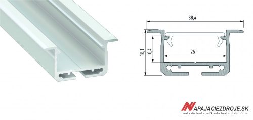 ALU PROFIL TYP inSILEDA ZAPUSTENÝ pro 2 x 12MM LED (BÍLÝ LAKOVANÝ)