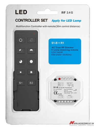 Sada RF ovladač R1 a přijímače pro stmívání 230V TRIAC  (1-kanál)