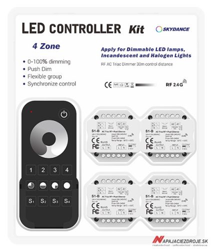 Sada RF ovladač RT6 a 4x přijímač pro stmívání 230V TRIAC  (1-kanál)