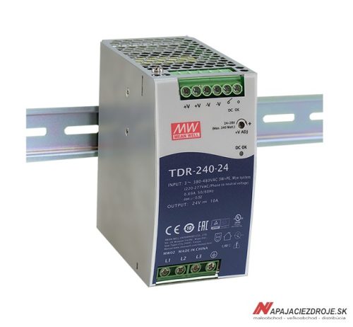 TDR-240-24 třífázový zdroj na DIN lištu 240W / 24V 